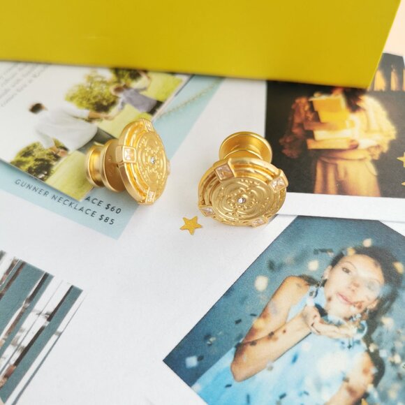 New Julie Vos Astor Cubic Zirconia Disc Stud Earrings Gold - Picture 3 of 4